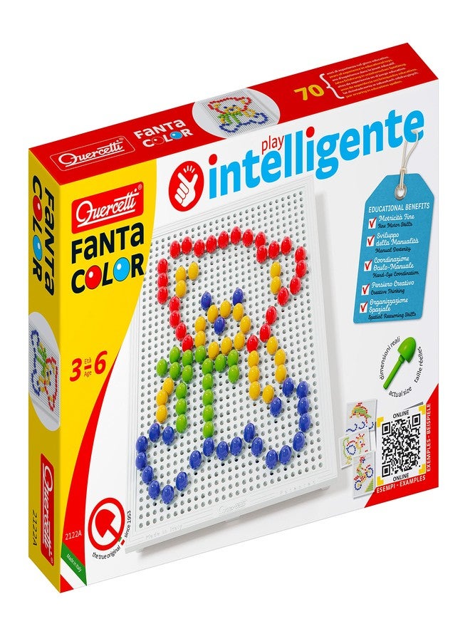 Quercetti Fantacolor Basic Pegboard Toy - 100 Pieces with 10mm Pegs in 4 Colors to Create Mosaic Art, for Kids Ages 3-6 Years,Multi Color - Image 1
